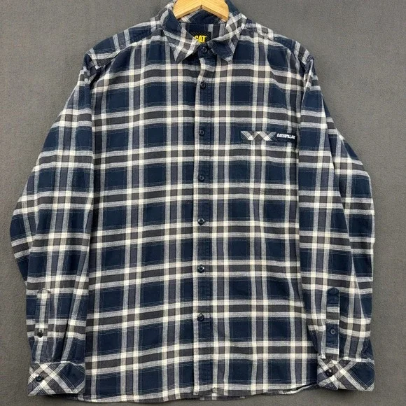 CAT Flannel Shirt Men's Size XL Blue Plaid Button Up Long Sleeve Workwear Casual - Picture 1 of 12